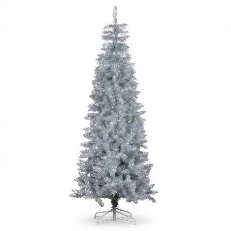 Christabelle 2.1m 7ft Silver Tinsel Christmas Tree Pre Lit Warm White LED Retro Artificial Indoor Xmas Decor Home