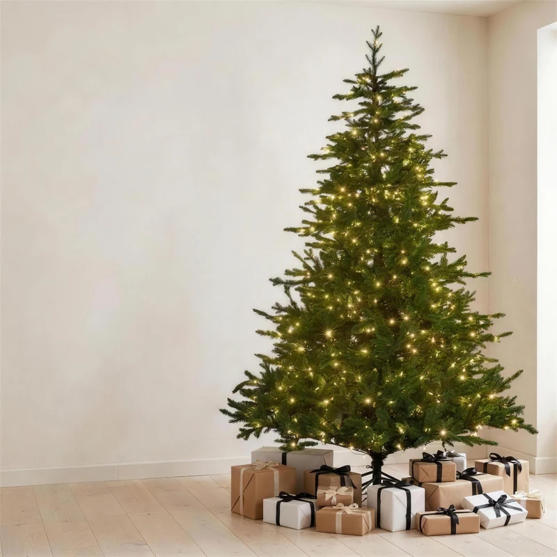 Christabelle 2.7m 9ft Bellewood Fir Christmas Tree Pre Lit Multi Function LED Foot Pedal Power Connect Hinged