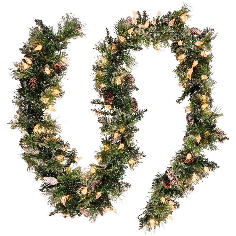 Christabelle 2.7m Christmas Garland with LED Lights Glittery Snow Bristle Tree Decoration Ornament