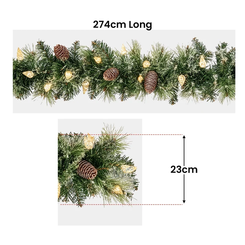 Christabelle 2.7m Christmas Garland with LED Lights Glittery Snow Bristle Tree Decoration Ornament