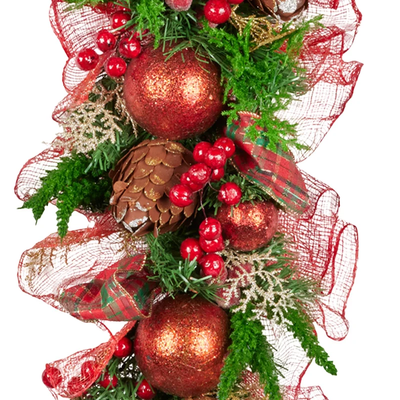 Christabelle 1m Christmas Garland with Red Berries Pine Cones Baubles Berries Tree Decoration Ornament