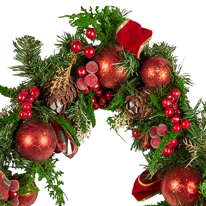 Christabelle 1.85m Christmas Garland with Red Berries Pine Cones Baubles Bows Tree Decoration Ornament