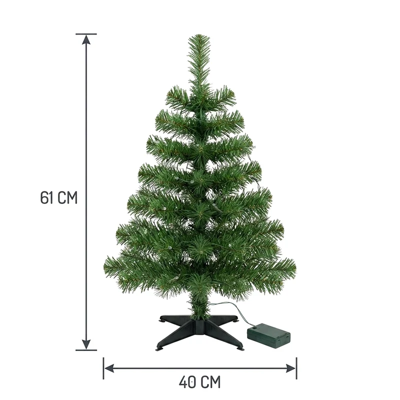 Christabelle 61cm 2ft Highland Pine Christmas Tree Pre Lit Warm White LED Timer Tabletop Artificial Indoor Xmas Decor