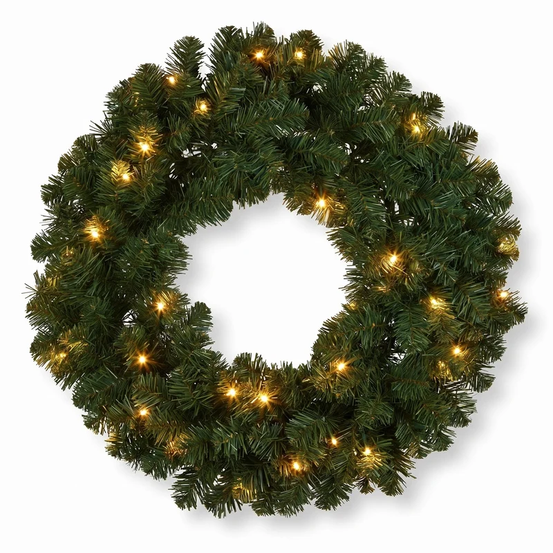 Christabelle 61cm Highland Pine Christmas Wreath Pre Lit Warm White LED Battery Operated Timer Hanging Wall Display Home