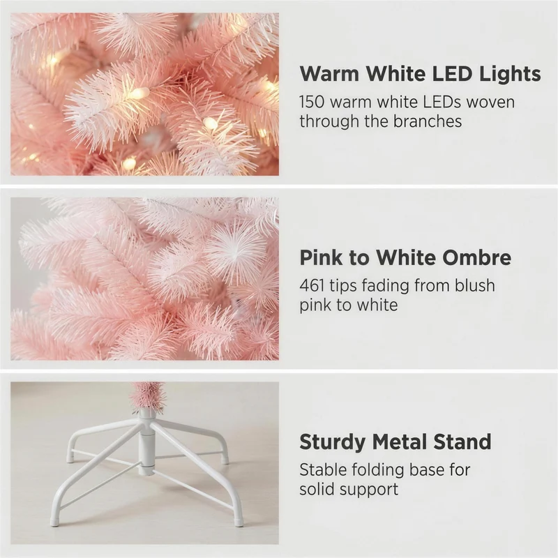 Christabelle 1.8m 6ft Pink Ombre Christmas Tree Pre Lit Warm White LED Foliage Artificial Indoor Xmas Decor Home