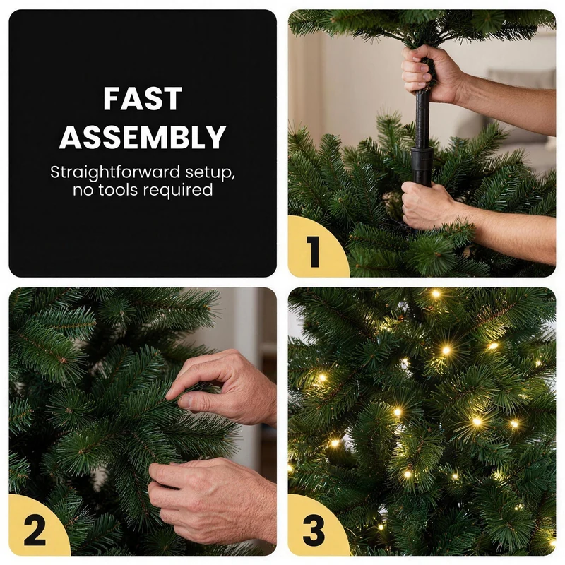 Christabelle 2.3m 7.5ft Bellewood Fir Christmas Tree Pre Lit Multi Function LED Foot Pedal Power Connect Hinged