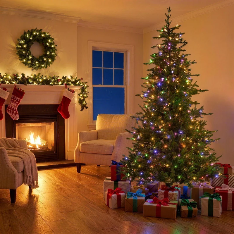 Christabelle 2.3m 7.5ft Bellewood Fir Christmas Tree Pre Lit Multi Function LED Foot Pedal Power Connect Hinged