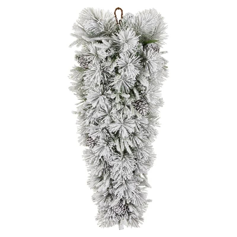 Christabelle 90cm Alpine Snow Christmas Wreath Teardrop Pre Lit Multi Function LED Timer Flocked Pine Cones Home