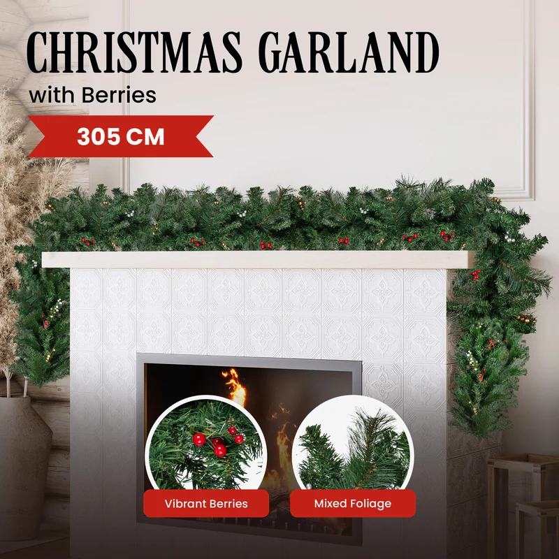 Christabelle 3.05m Christmas Garland with Berries Pine Tree Decoration Ornament