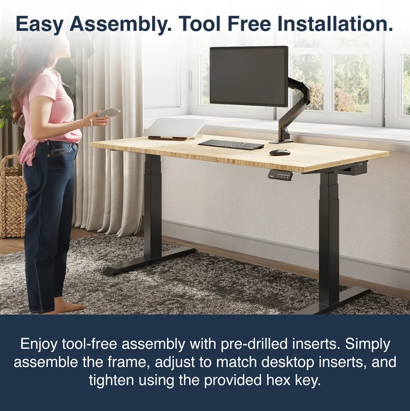 Desky Dual Bamboo Sit Stand Desk 200cm and Wheat Frame