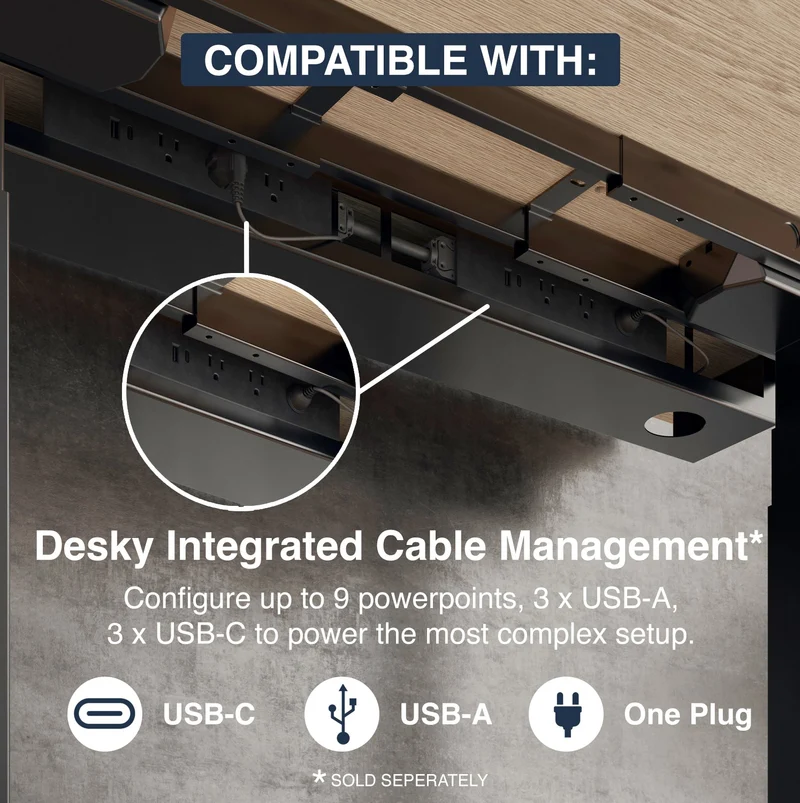 Desky Dual Mini Sit Stand Desk 1000x600 Sublime Teak Desktop and Wheat Frame