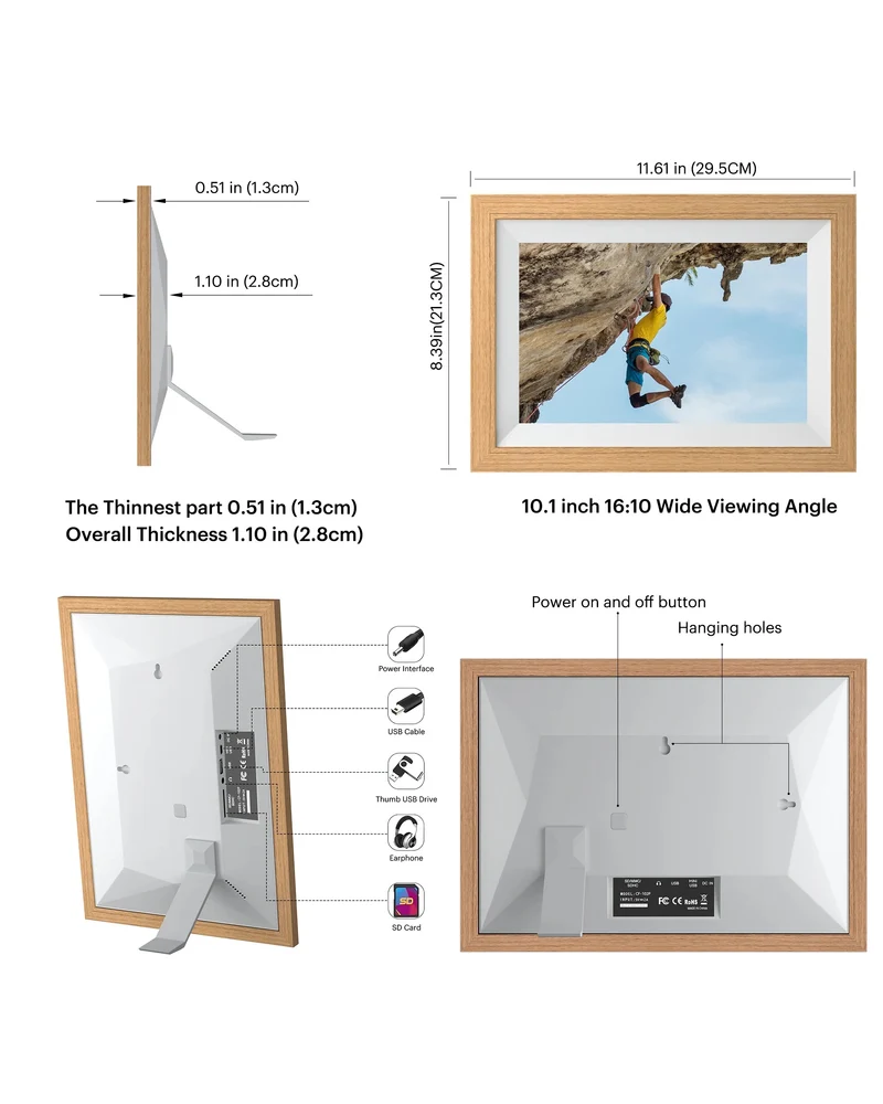 Kodak DA744 10.1" Frameo Wi-Fi Digital Photo Frame – 32GB Wooden Touchscreen with Replaceable Frame