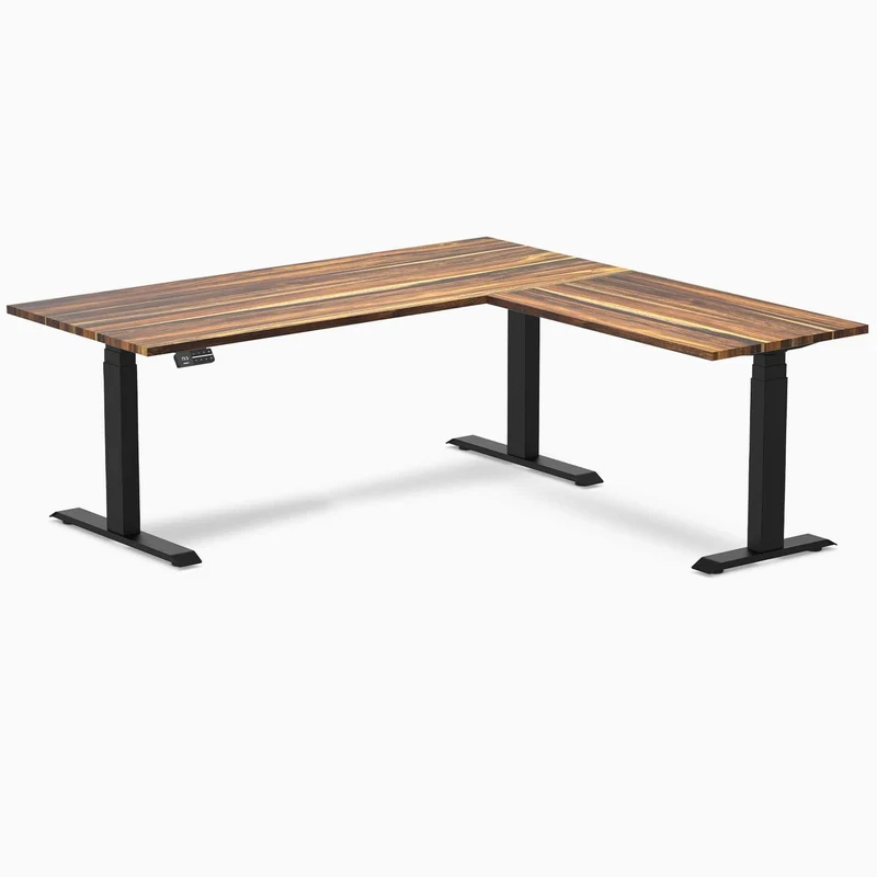 Desky Hardwood L-Shape Sit Stand Desk 180 x 175 cm Maple / Wheat Top and Wheat Leg