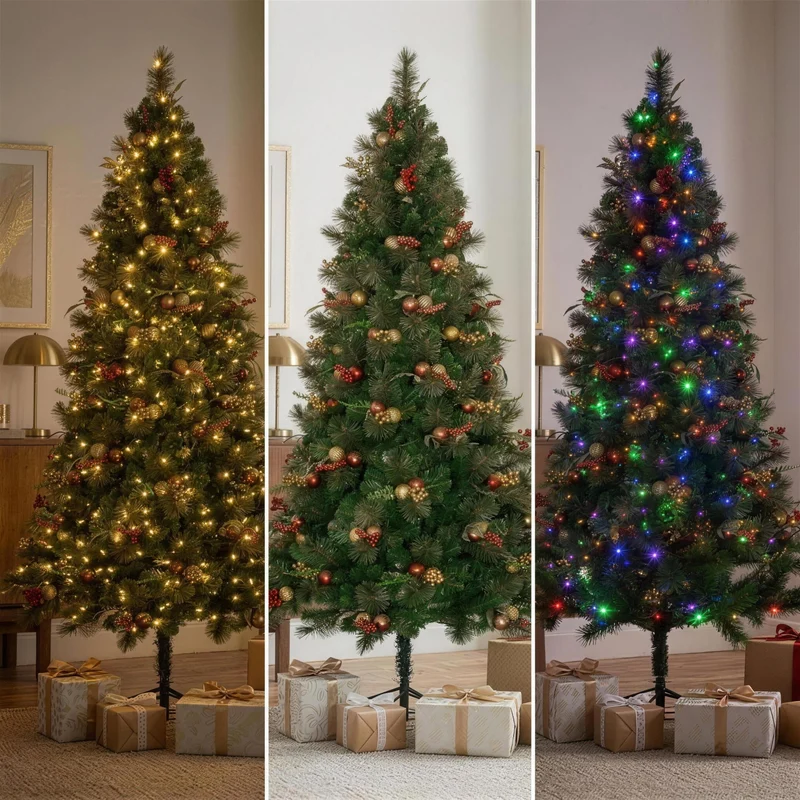 Christabelle 2.3m 7.5ft Deluxe Mountain Pine Christmas Tree Pre Lit Multi Function LED Artificial Indoor Xmas Decor Home