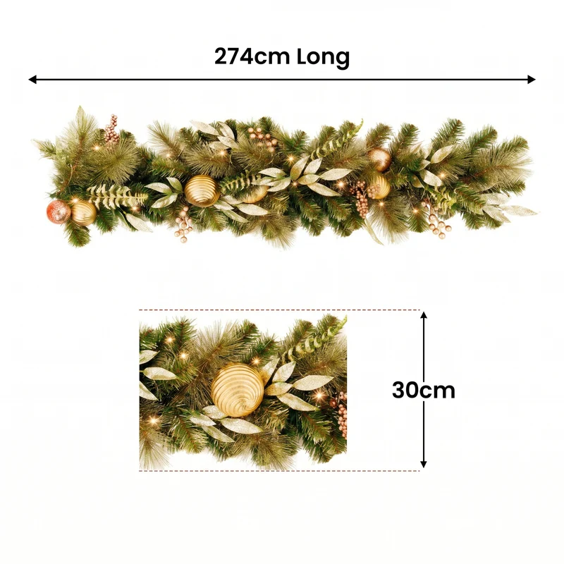 Christabelle 2.74m Deluxe Mountain Pine Christmas Garland Pre Lit Multi Function LED Timer Indoor Festive Holiday Decor
