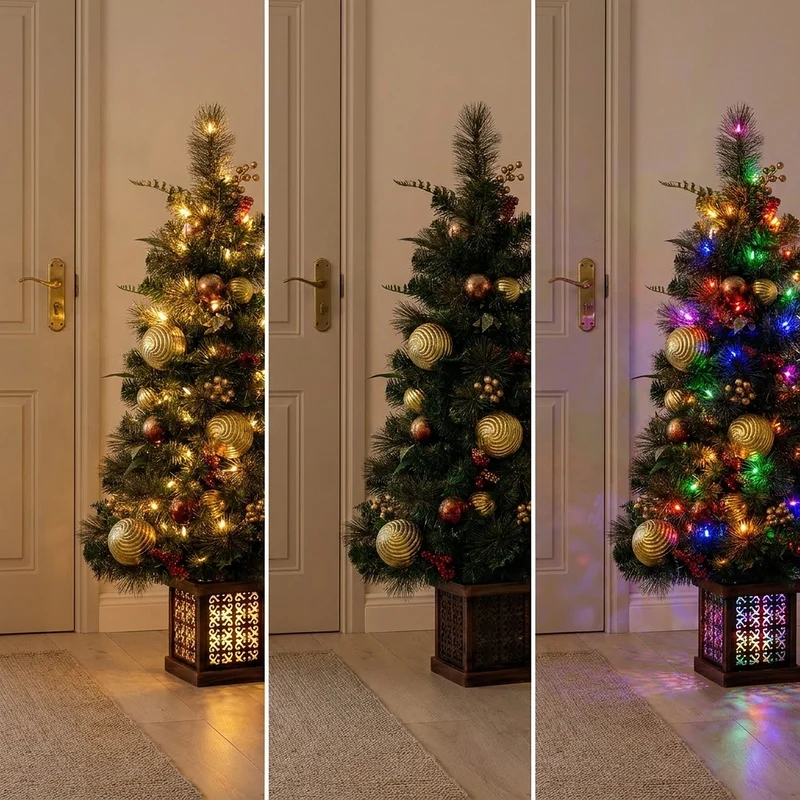 Christabelle 1.2m 4ft Deluxe Mountain Pine Potted Christmas Tree Pre Lit Multi Function LED Artificial Indoor Xmas Decor