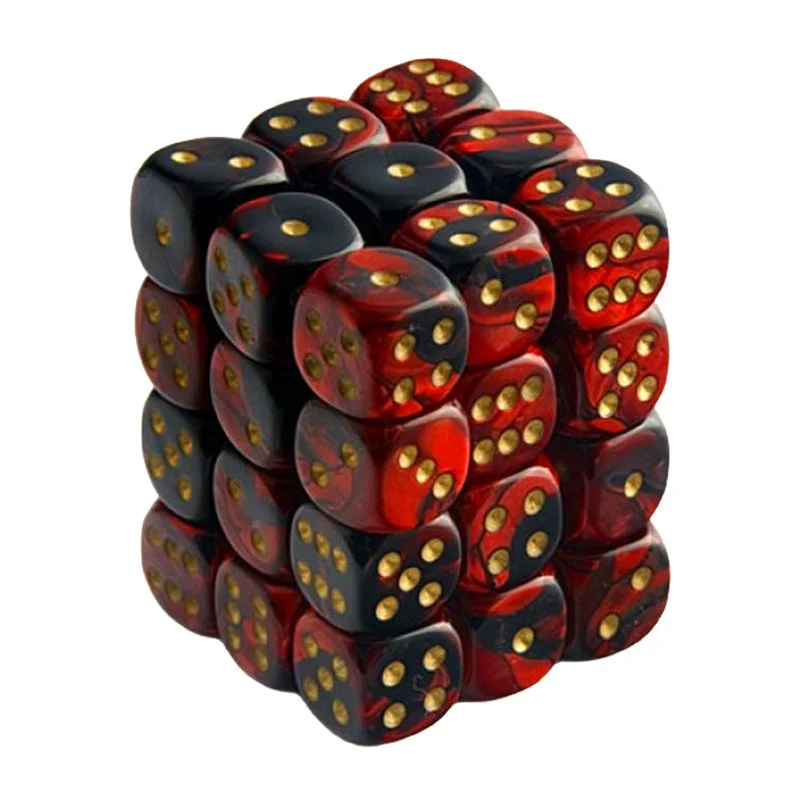 Chessex CHX 26833 Gemini 12mm D6 Black-Red/Gold Block (36 Dice)