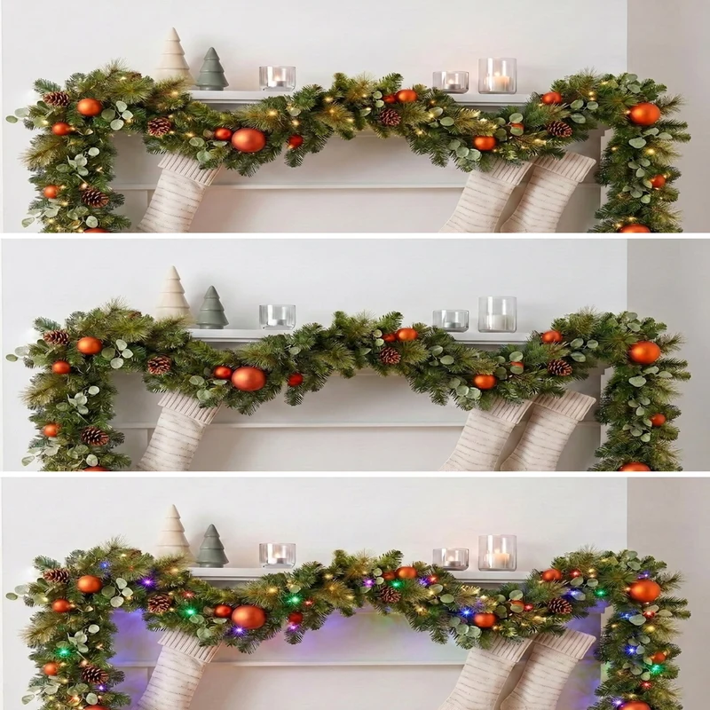 Christabelle 2.74m Sable Fir Christmas Garland Pre Lit Multi Function LED Timer Mantel Staircase Xmas Decoration Home