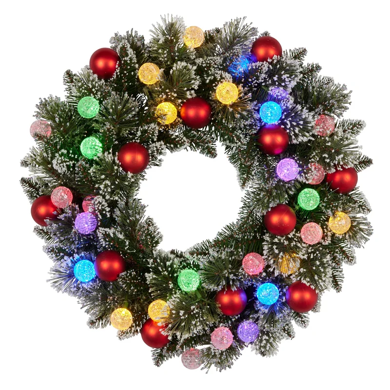 Christabelle 61cm Christmas Wreath Snowy Bristle with LED Lights Multicolour Front Door Decoration