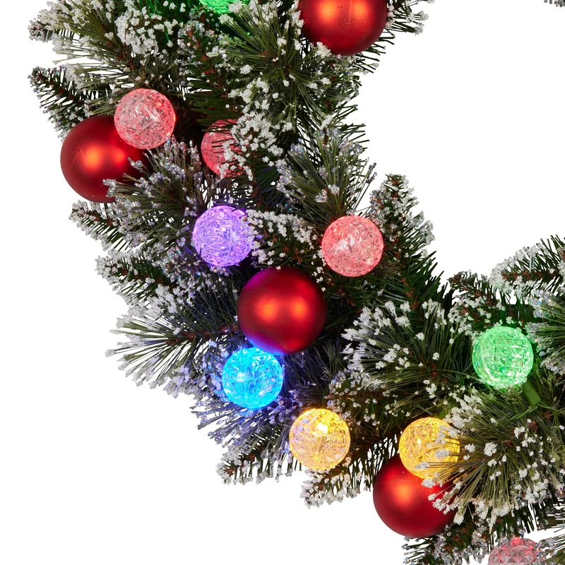 Christabelle 61cm Christmas Wreath Snowy Bristle with LED Lights Multicolour Front Door Decoration
