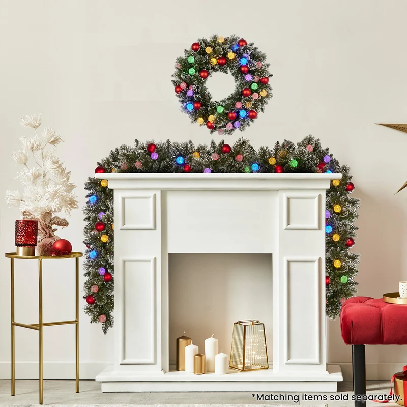 Christabelle 61cm Christmas Wreath Snowy Bristle with LED Lights Multicolour Front Door Decoration