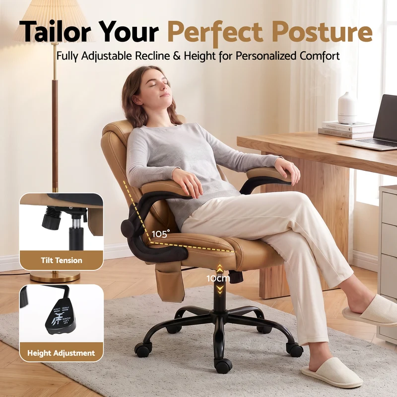 Artiss 2 Point Massage Office Chair Leather Mid Back (Brown)