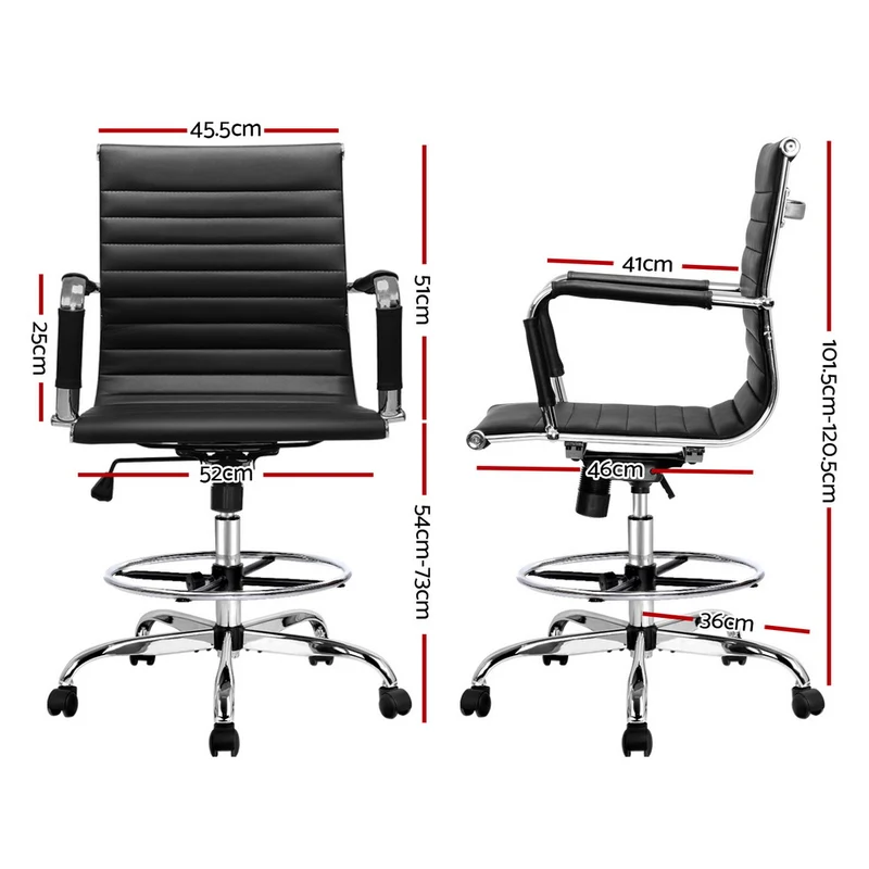 Artiss Office Chair Drafting Stool Leather Chairs (Black)