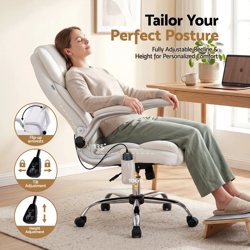 Artiss 8 Point Massage Office Chair PU Leather (White)