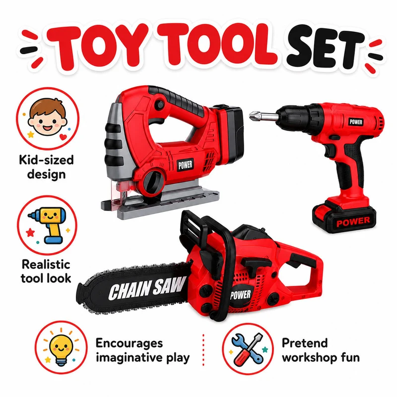 Lenoxx Kids 3-Piece Battery-Powered Pretend Power Tool Set With Sound and Light