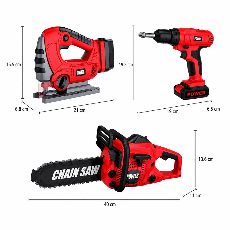 Lenoxx Kids 3-Piece Battery-Powered Pretend Power Tool Set With Sound and Light