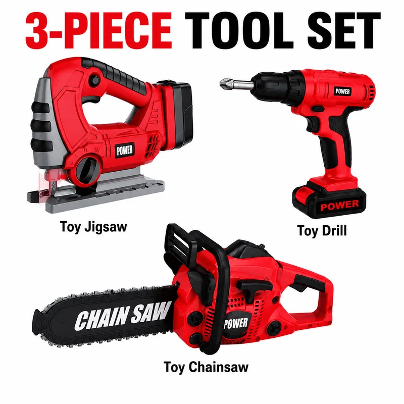 Lenoxx Kids 3-Piece Battery-Powered Pretend Power Tool Set With Sound and Light