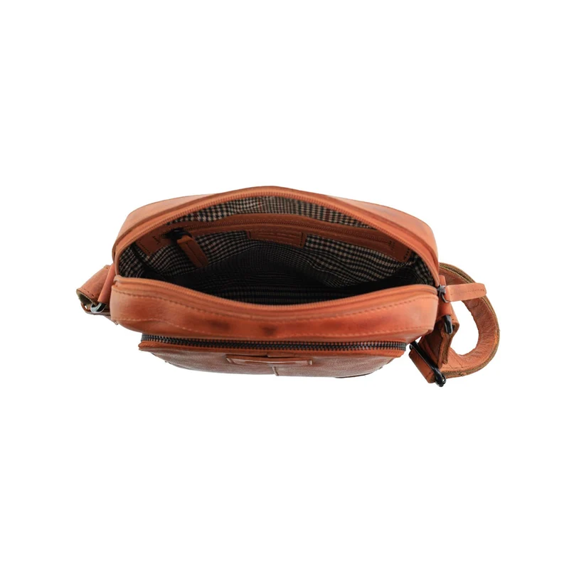 Pierre Cardin Men's Leather Rustic Shoulder Crossbody Bag 25x29cm Cognac