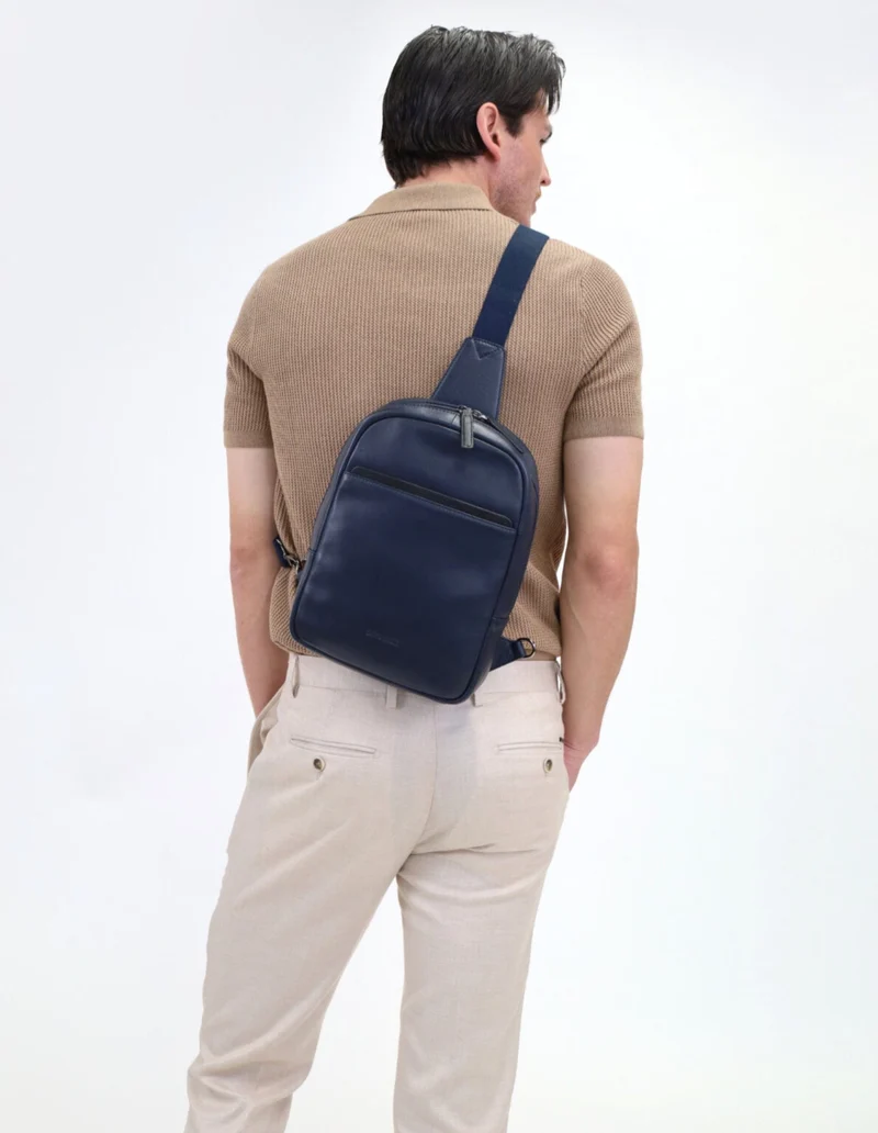 Pierre Cardin Men's Leather 3-Way Crossbody Sling Bag 24x31cm Navy