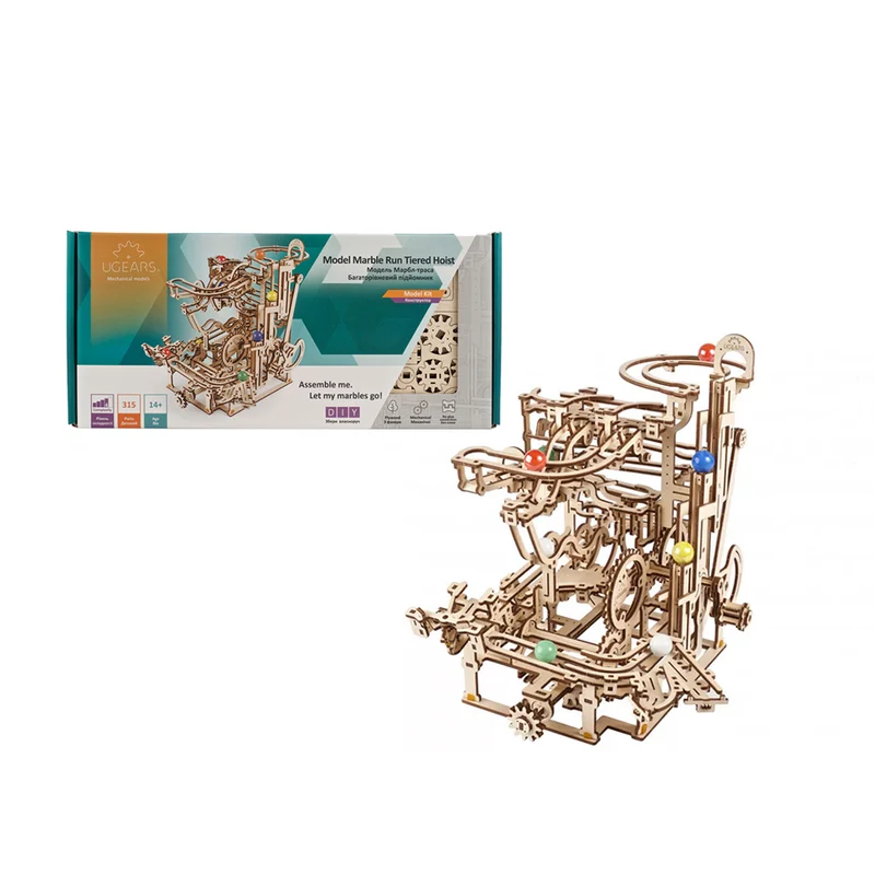 Ugears Marble Run Tiered Hoist Mechanical Wooden Puzzle Model Kit