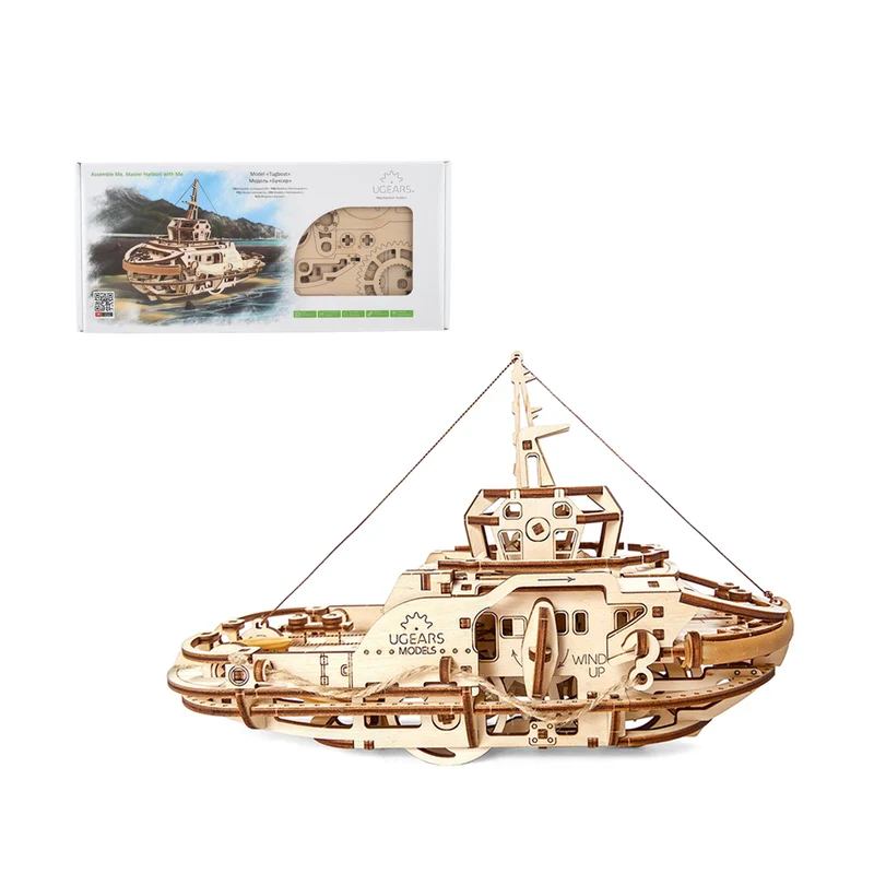 UGears 70043 Tugboat Wooden Mechanical 3D Puzzle DIY Model Kit