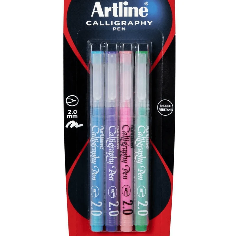 Artline Calligraphy Pen 2mm Pastel Colours Blue Purple Pink Green Pack