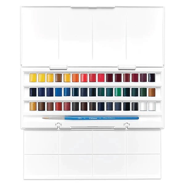 Winsor & Newton Cotman Watercolour Half Pan Paint Set 45 Brush Artists
