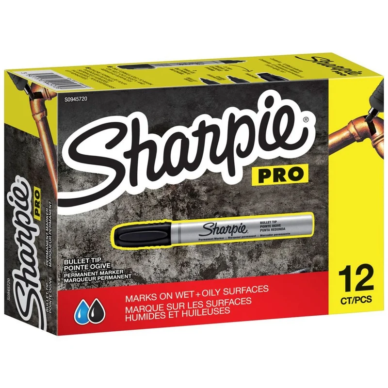 Sharpie Pro Permanent Marker Metal Barrel Bullet 1.5mm Durable Heavy Duty Black Box 12