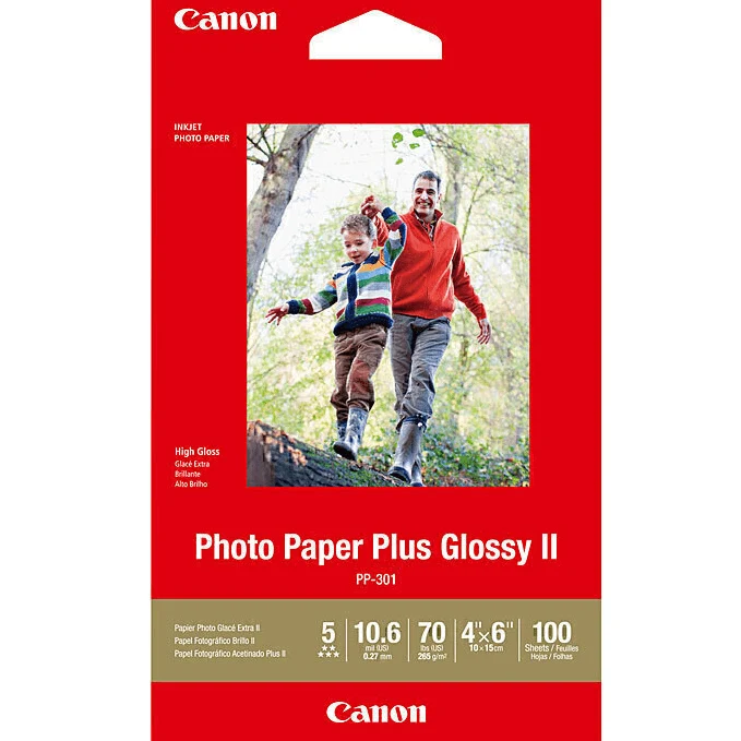 Canon PP301 Glossy Photo Paper Plus 265GSM 4x6" Inch Pack 100 Sheets White