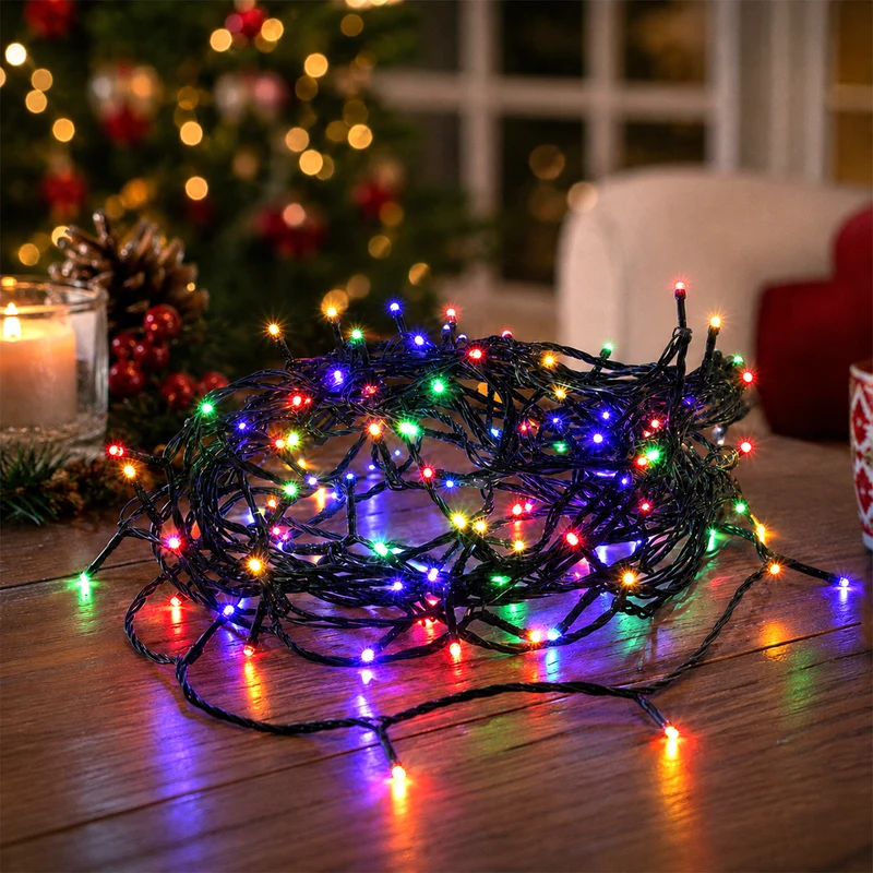 Lexi Lighting 360 LED Fairy Light Chain - Dark Green Cable - Connectable - Muticolour