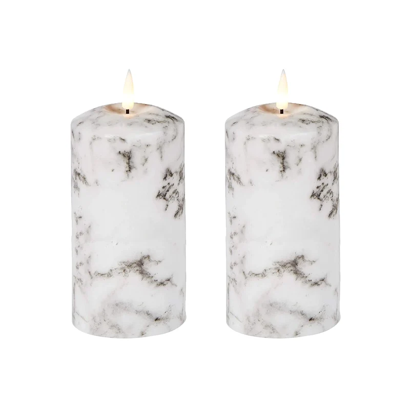 Lexi Lighting Set of 2 LED Marble Effect Wax Pillar Candles - Large