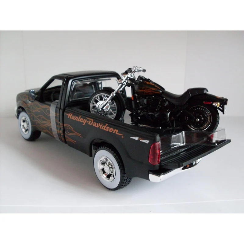Maisto Licensed Harley Davidson Ford 1999 F350 Pick Up + 2002 FXSTB Night Train Diecast Model Car