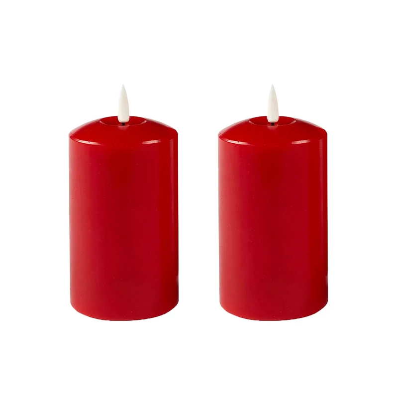 Lexi Lighting Set of 2 LED Red Wax Pillar Candles - Medium