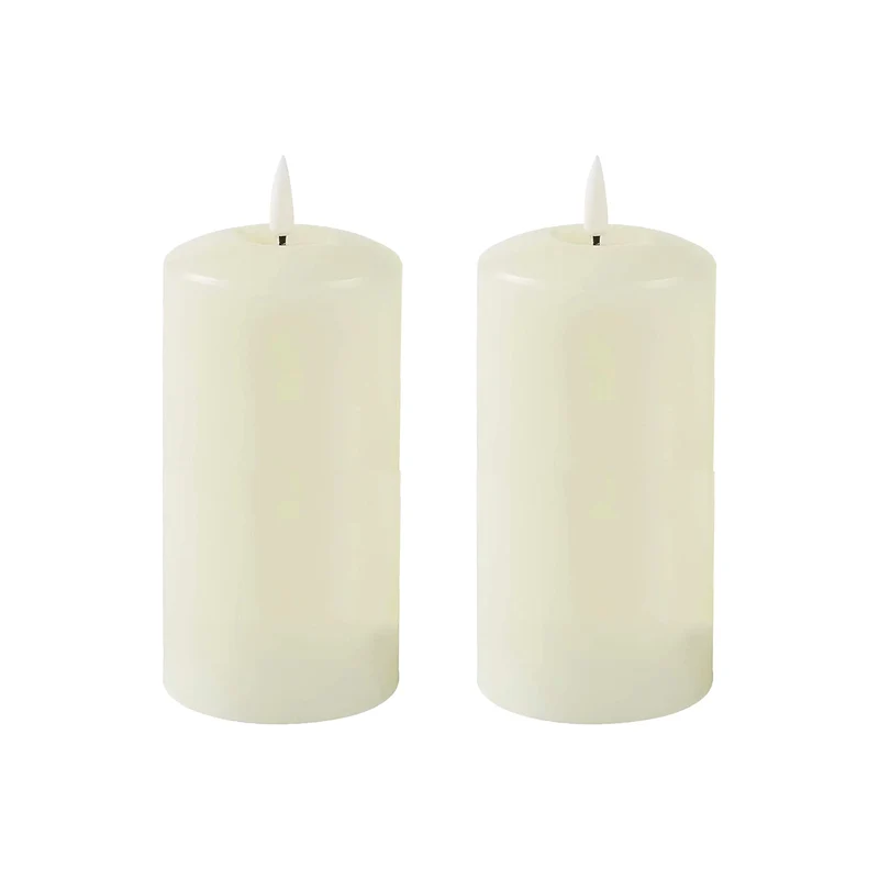 Lexi Lighting Set of 2 LED Ivory Wax Pillar Candles - Large