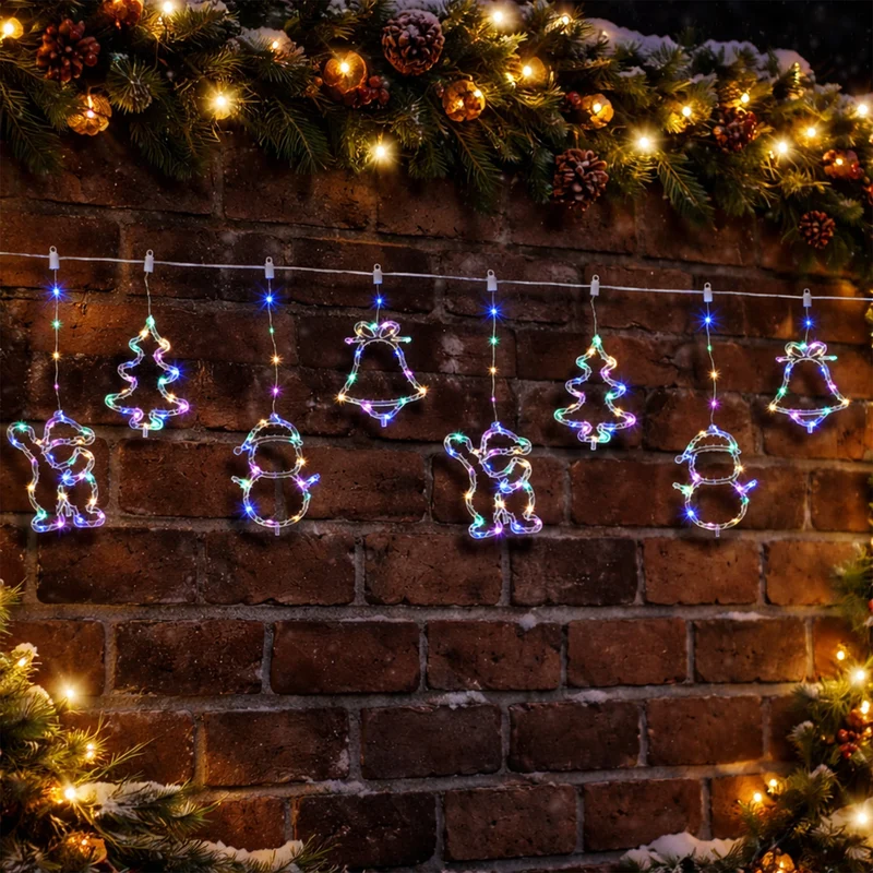 Lexi Lighting Curtain light with santa, tree, bell and snowman