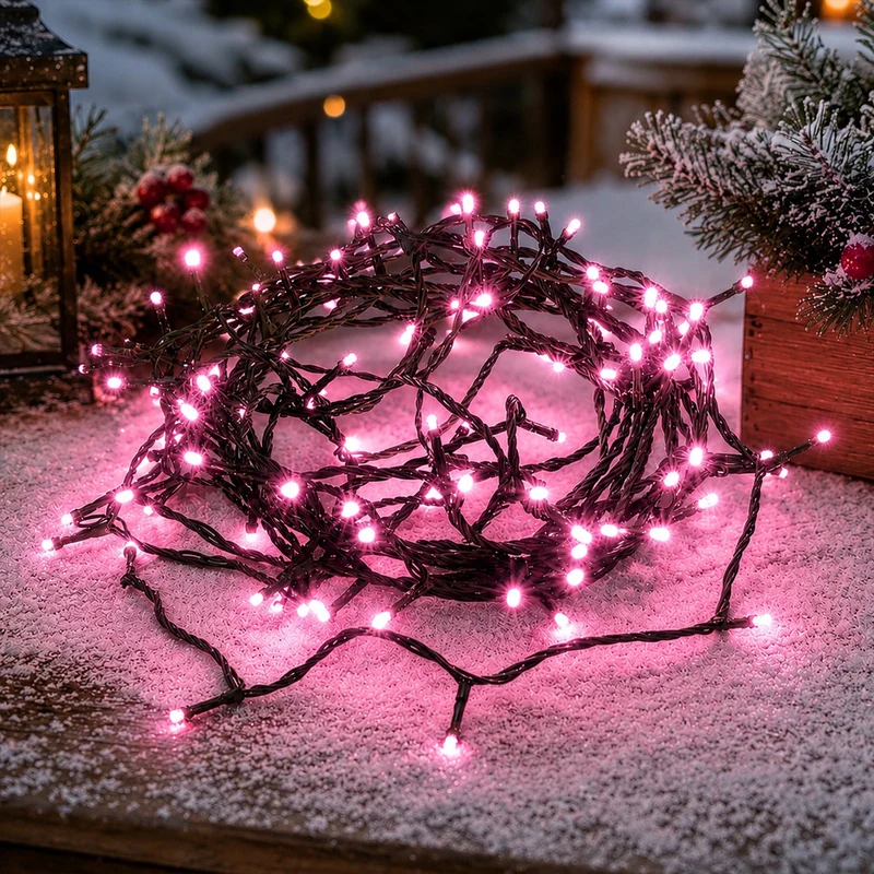 Lexi Lighting 240 LED Fairy Light Chain Dark Green Cable - Pink
