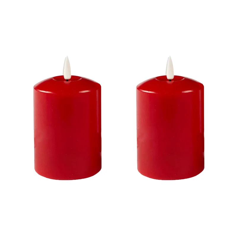 Lexi Lighting Set of 2 LED Red Wax Pillar Candles - Small