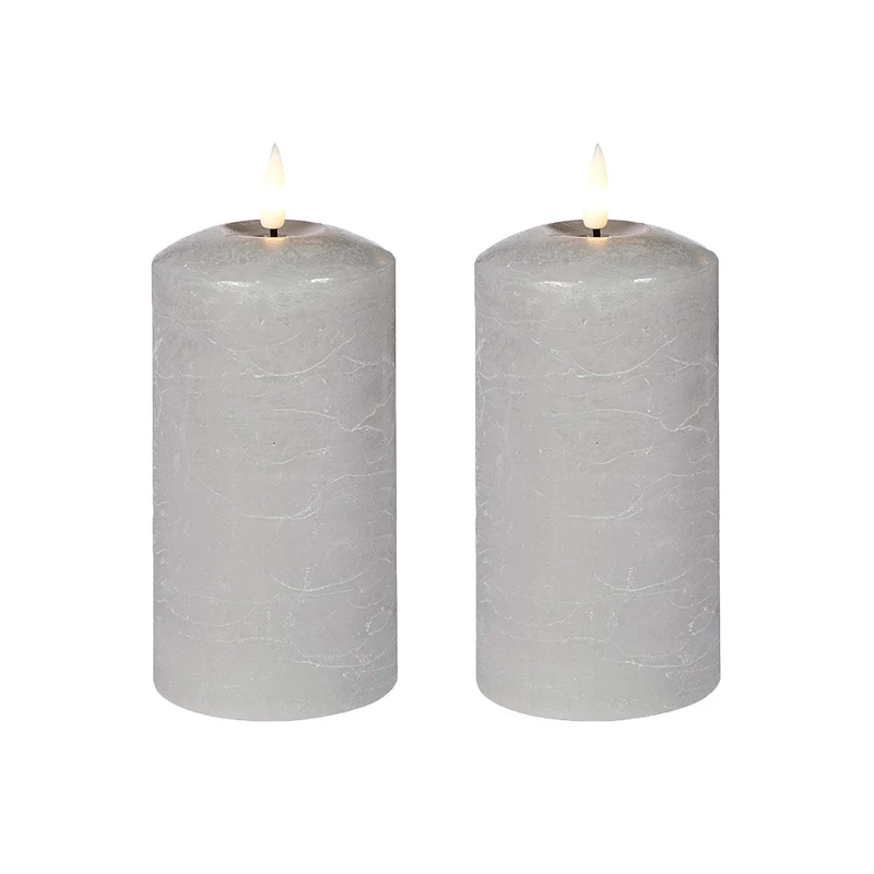 Lexi Lighting Set of 2 LED Grey Wax Pillar Candles - Large