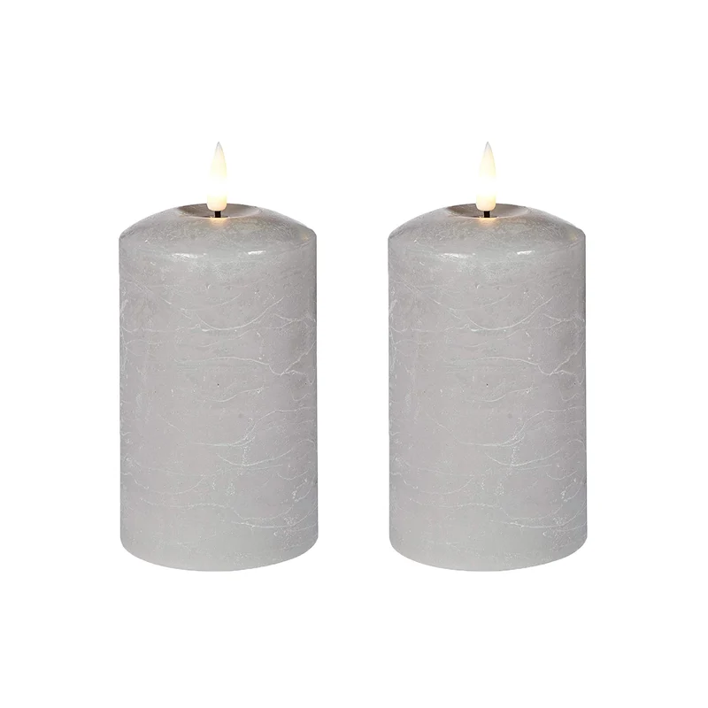 Lexi Lighting Set of 2 LED Grey Wax Pillar Candles - Medium