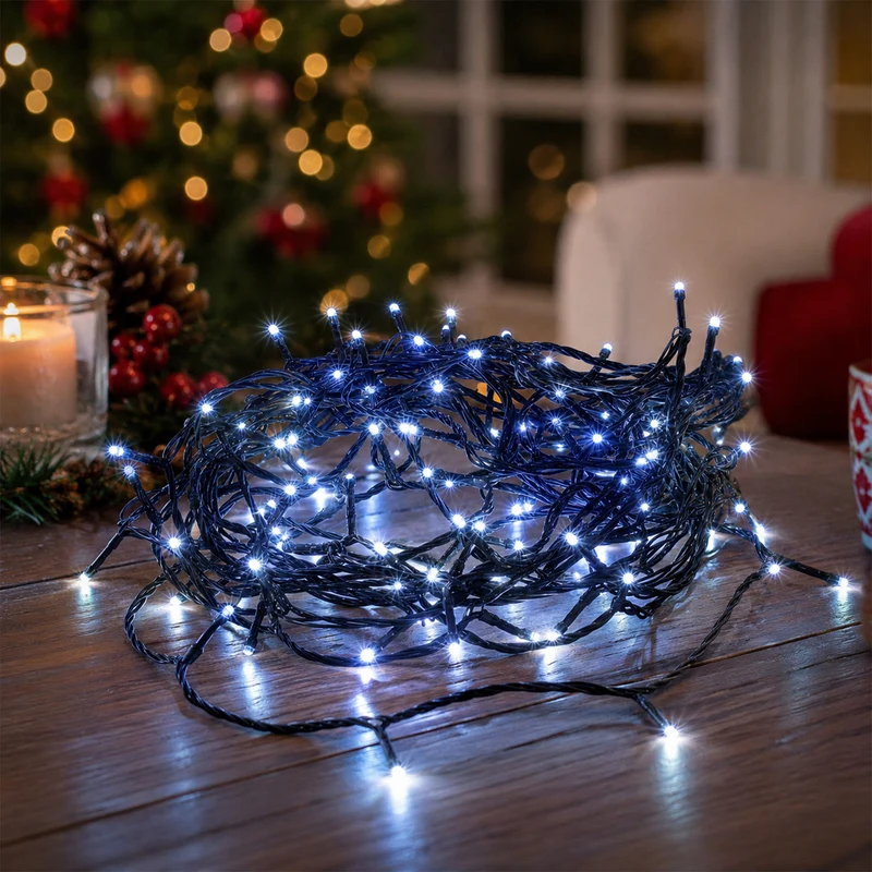Lexi Lighting 360 LED Fairy Light Chain - Dark Green Cable - Connectable - White